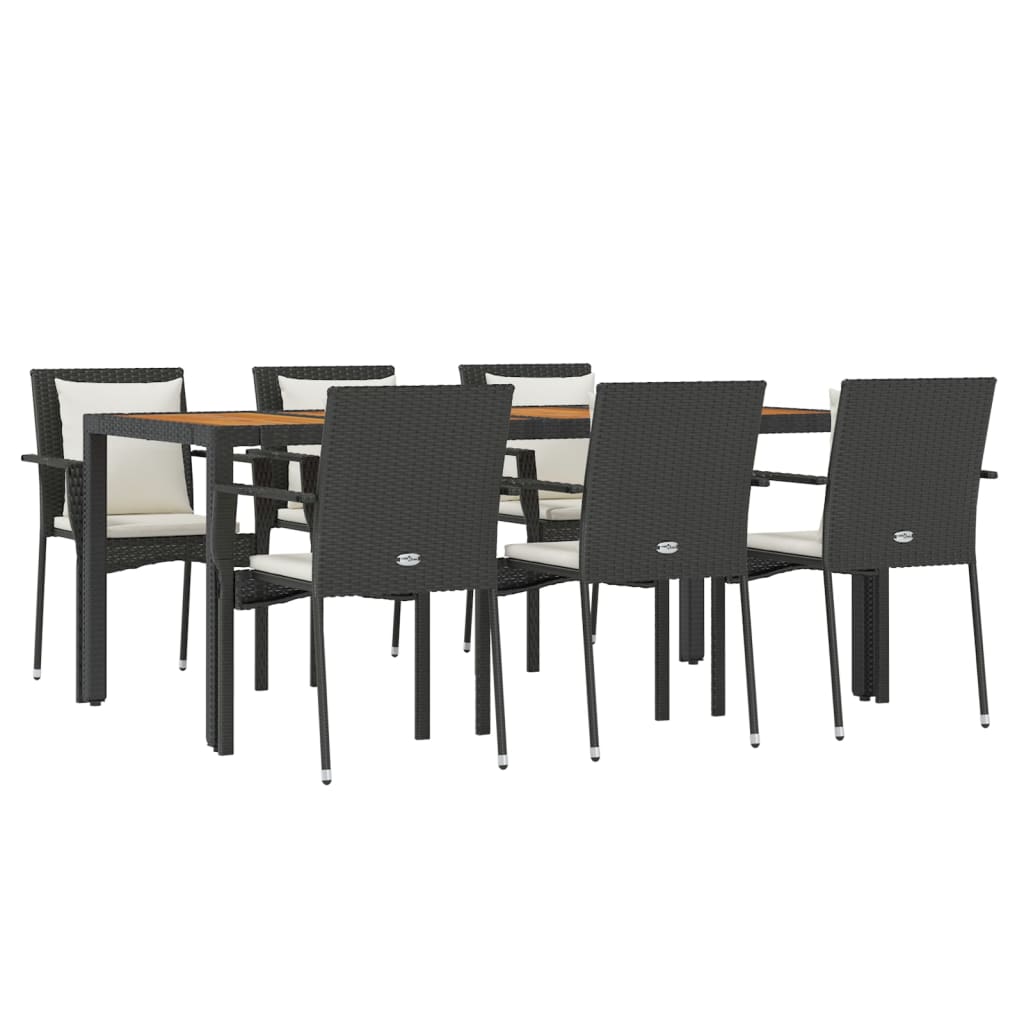 Set da Pranzo da Giardino 7 pz Nero con Cuscini in Polyrattan | homemem39