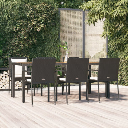 Set da Pranzo da Giardino 7 pz Nero con Cuscini in Polyrattan | homemem39
