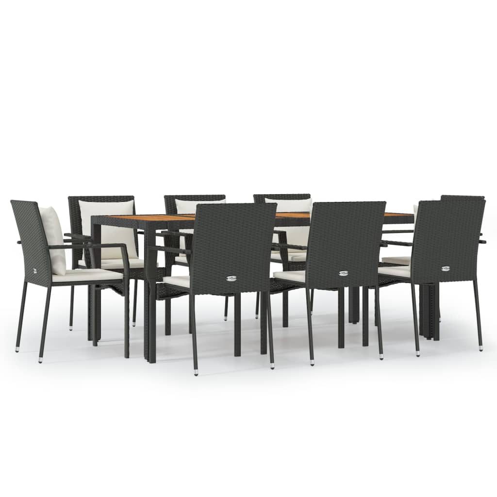 Set da Pranzo da Giardino 9 pz con Cuscini Nero in Polyrattan | homemem39