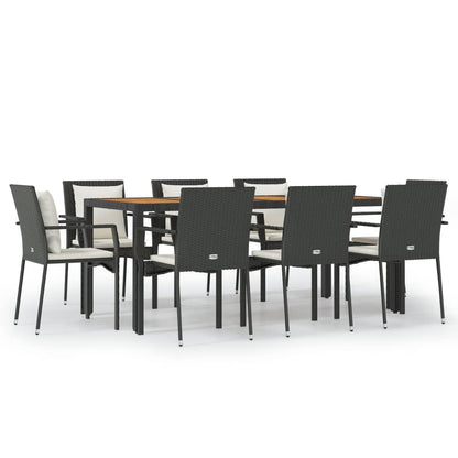 Set da Pranzo da Giardino 9 pz con Cuscini Nero in Polyrattan | homemem39