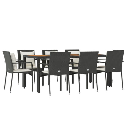 Set da Pranzo da Giardino 9 pz con Cuscini Nero in Polyrattan | homemem39