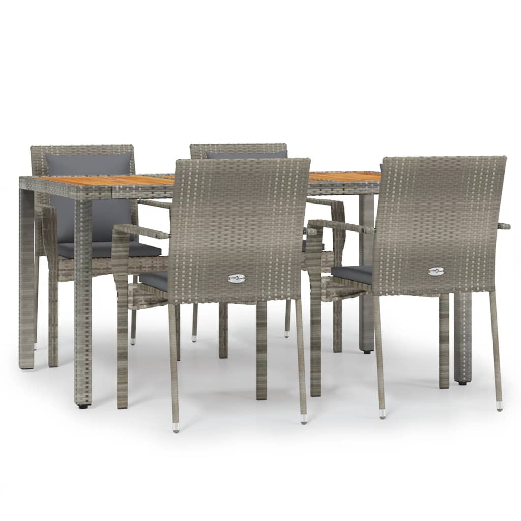 Set da Pranzo da Giardino 5 pz con Cuscini in Polyrattan Grigio | homemem39