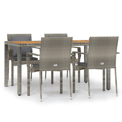 Set da Pranzo da Giardino 5 pz con Cuscini in Polyrattan Grigio | homemem39
