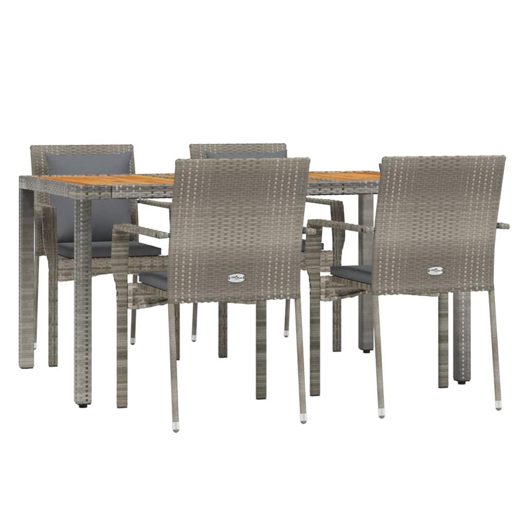 Set da Pranzo da Giardino 5 pz con Cuscini in Polyrattan Grigio | homemem39