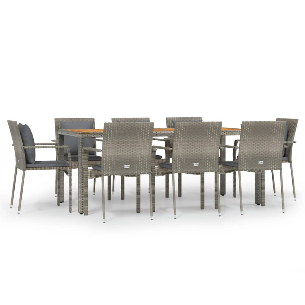 Set da Pranzo da Giardino 9 pz con Cuscini in Polyrattan Grigio | homemem39