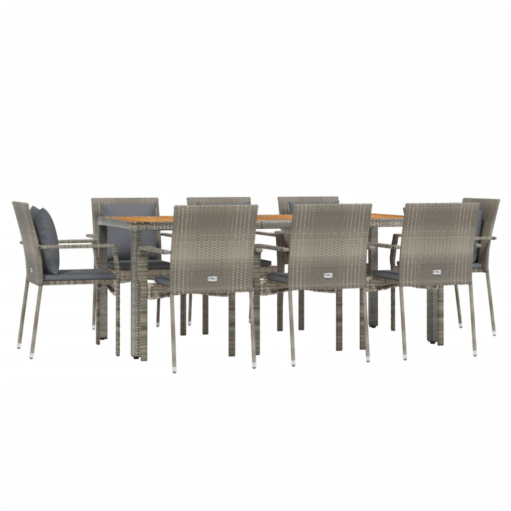 Set da Pranzo da Giardino 9 pz con Cuscini in Polyrattan Grigio | homemem39