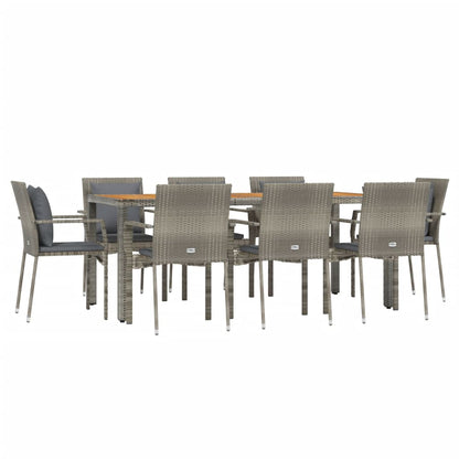 Set da Pranzo da Giardino 9 pz con Cuscini in Polyrattan Grigio | homemem39