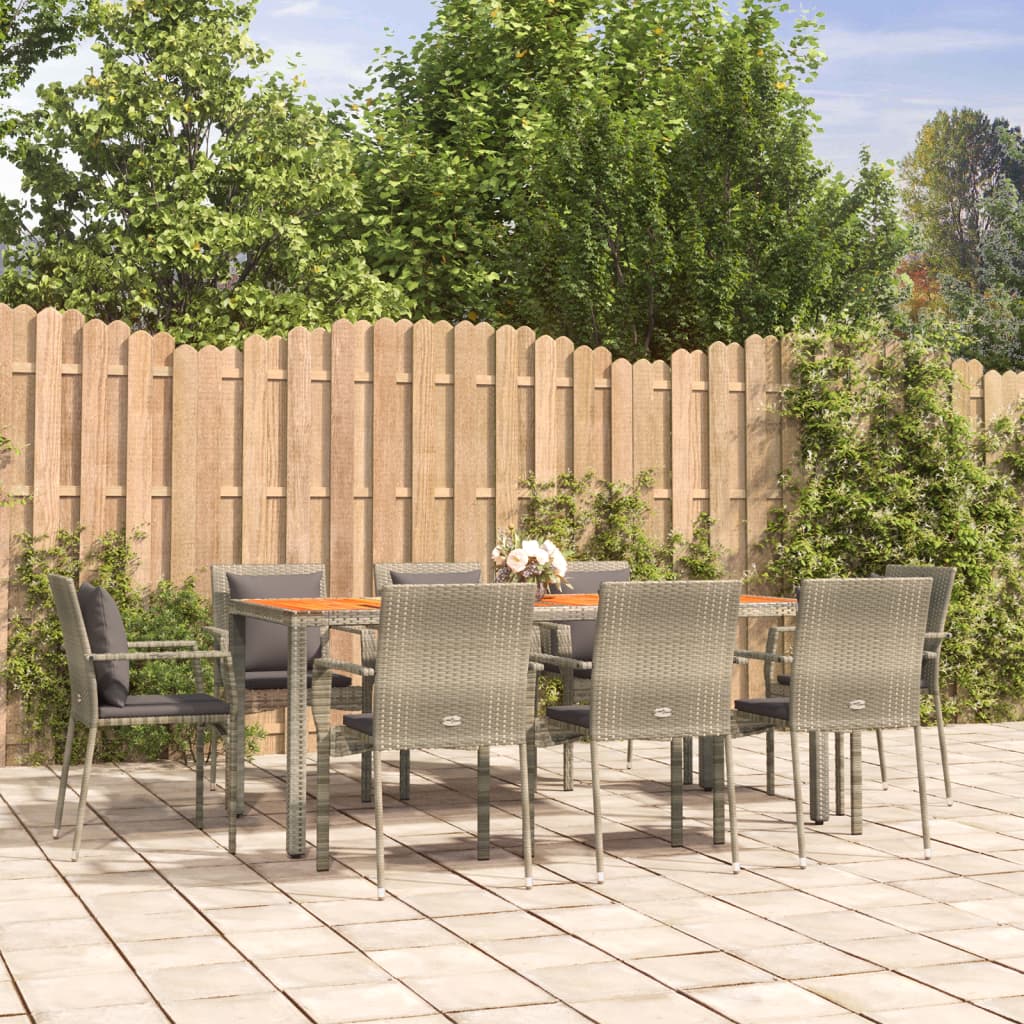 Set da Pranzo da Giardino 9 pz con Cuscini in Polyrattan Grigio | homemem39