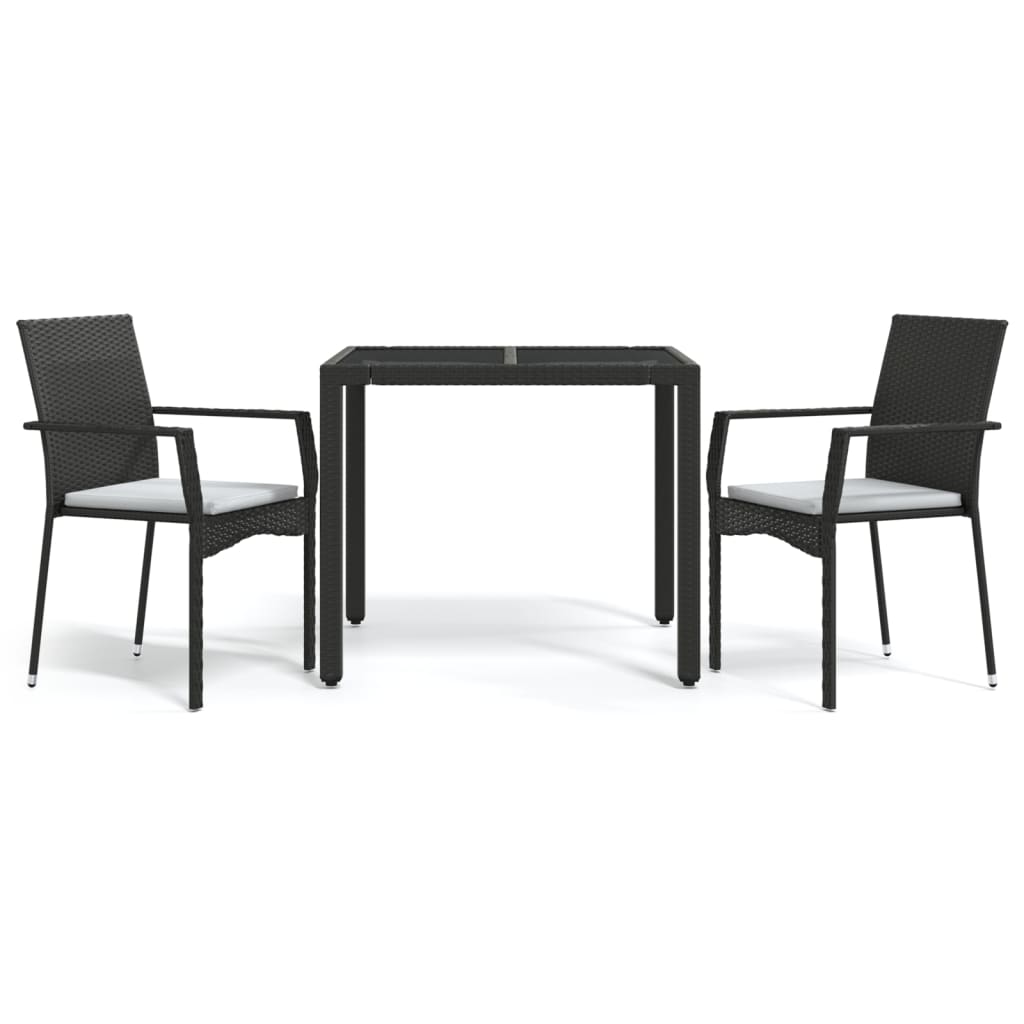 Set da Pranzo da Giardino 3 pz con Cuscini Nero in Polyrattan | homemem39