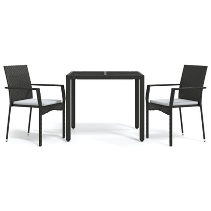 Set da Pranzo da Giardino 3 pz con Cuscini Nero in Polyrattan | homemem39