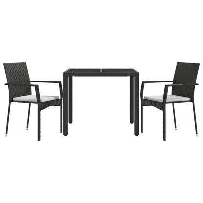 Set da Pranzo da Giardino 3 pz con Cuscini Nero in Polyrattan | homemem39
