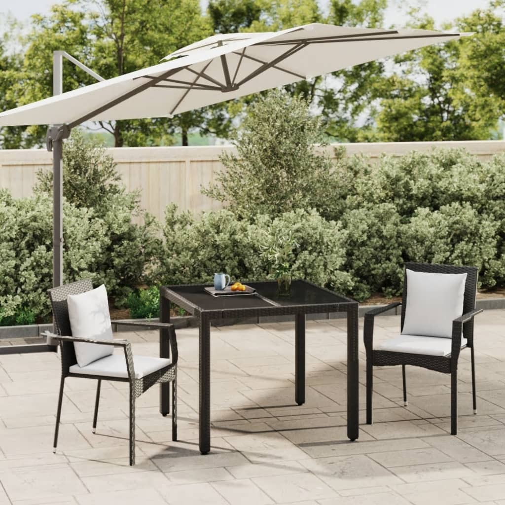 Set da Pranzo da Giardino 3 pz con Cuscini Nero in Polyrattan | homemem39