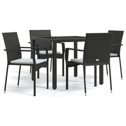 Set da Pranzo da Giardino 5 pz Nero con Cuscini in Polyrattan | homemem39