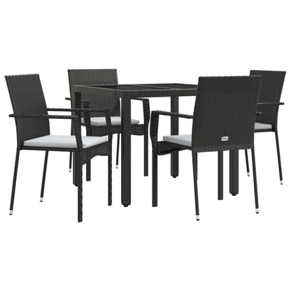 Set da Pranzo da Giardino 5 pz Nero con Cuscini in Polyrattan | homemem39