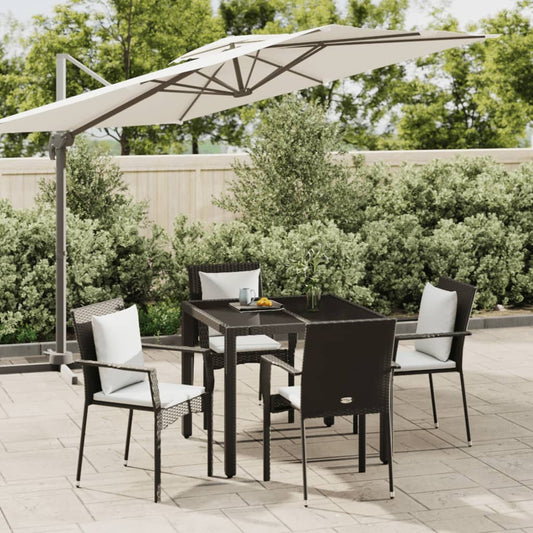 Set da Pranzo da Giardino 5 pz Nero con Cuscini in Polyrattan | homemem39
