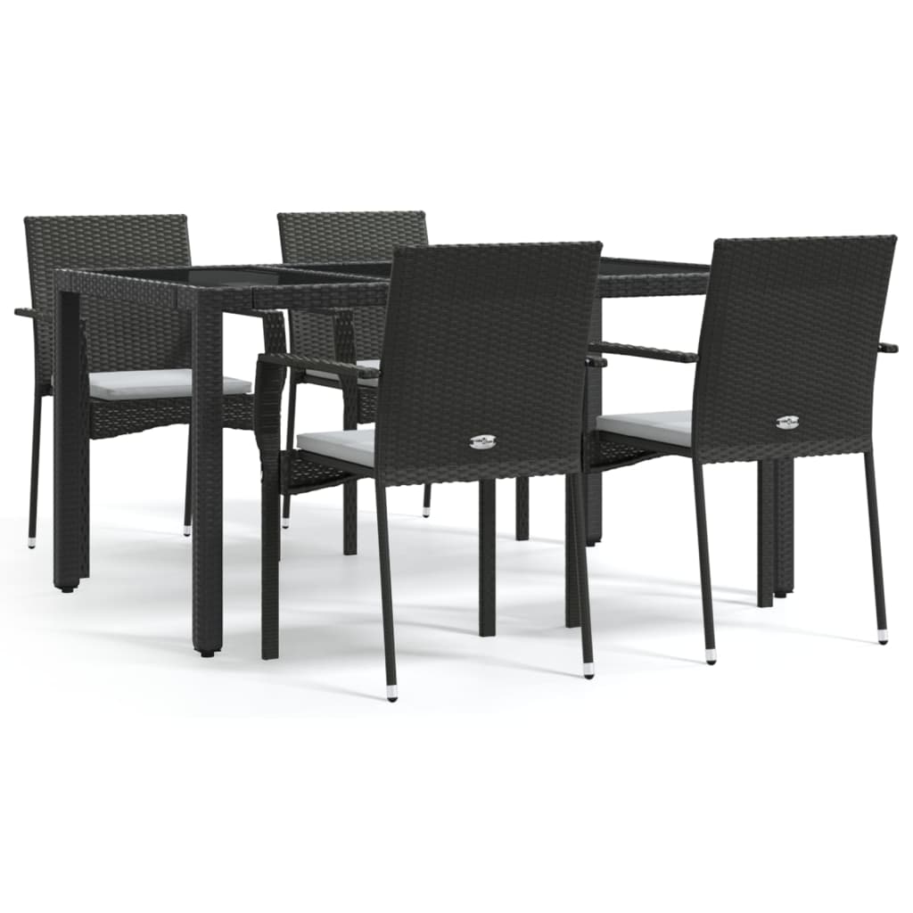 Set da Pranzo da Giardino 5 pz Nero con Cuscini in Polyrattan | homemem39