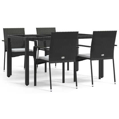 Set da Pranzo da Giardino 5 pz Nero con Cuscini in Polyrattan | homemem39