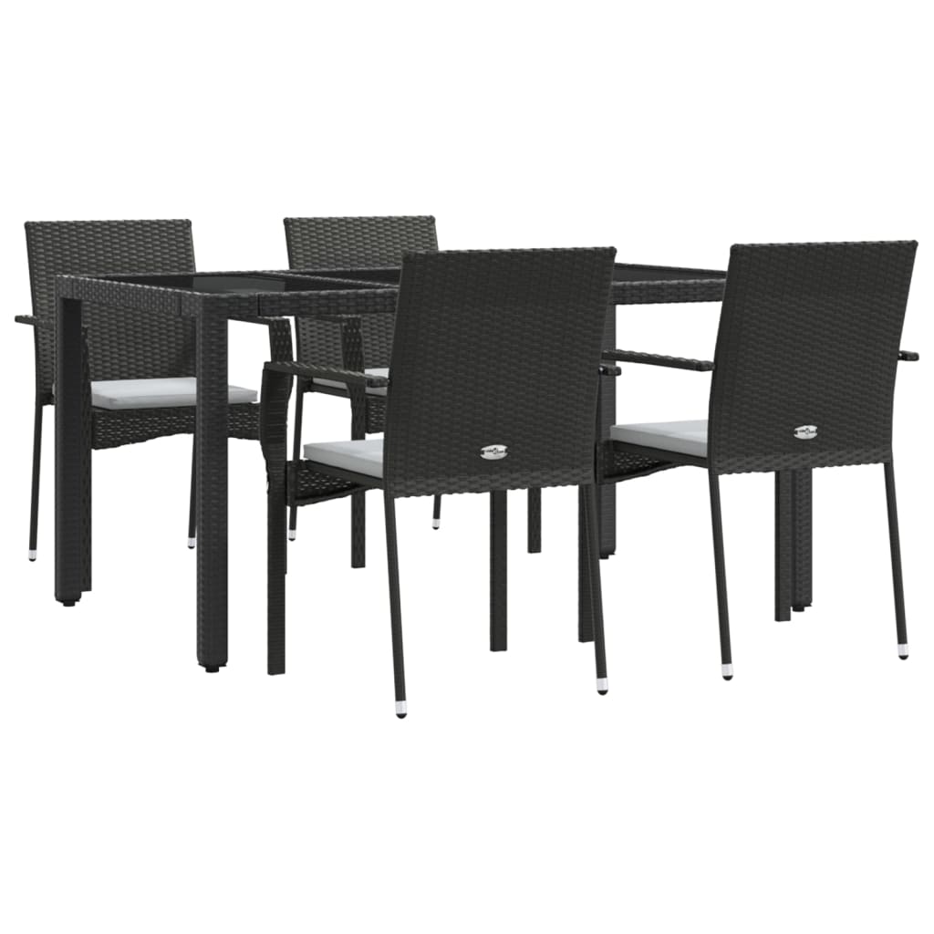 Set da Pranzo da Giardino 5 pz Nero con Cuscini in Polyrattan | homemem39