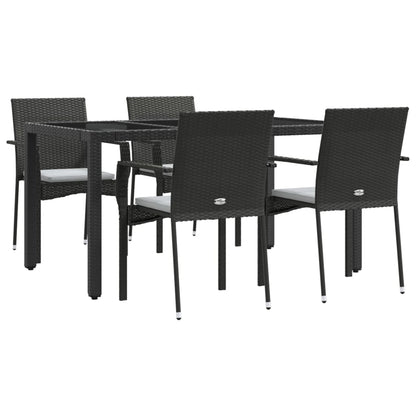 Set da Pranzo da Giardino 5 pz Nero con Cuscini in Polyrattan | homemem39
