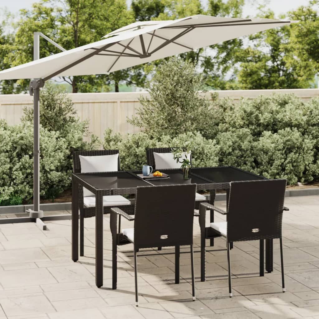 Set da Pranzo da Giardino 5 pz Nero con Cuscini in Polyrattan | homemem39