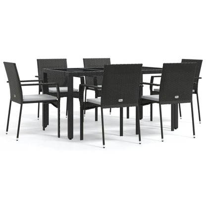 Set da Pranzo da Giardino 7 pz Nero con Cuscini in Polyrattan | homemem39