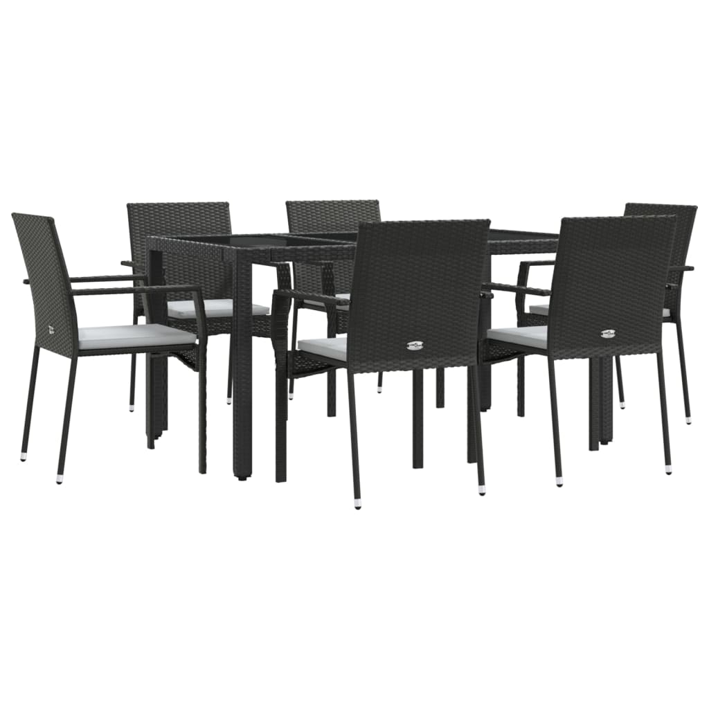 Set da Pranzo da Giardino 7 pz Nero con Cuscini in Polyrattan | homemem39
