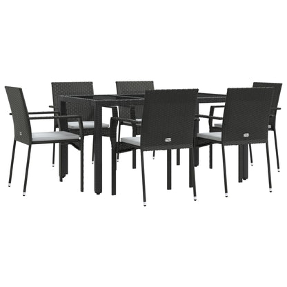 Set da Pranzo da Giardino 7 pz Nero con Cuscini in Polyrattan | homemem39
