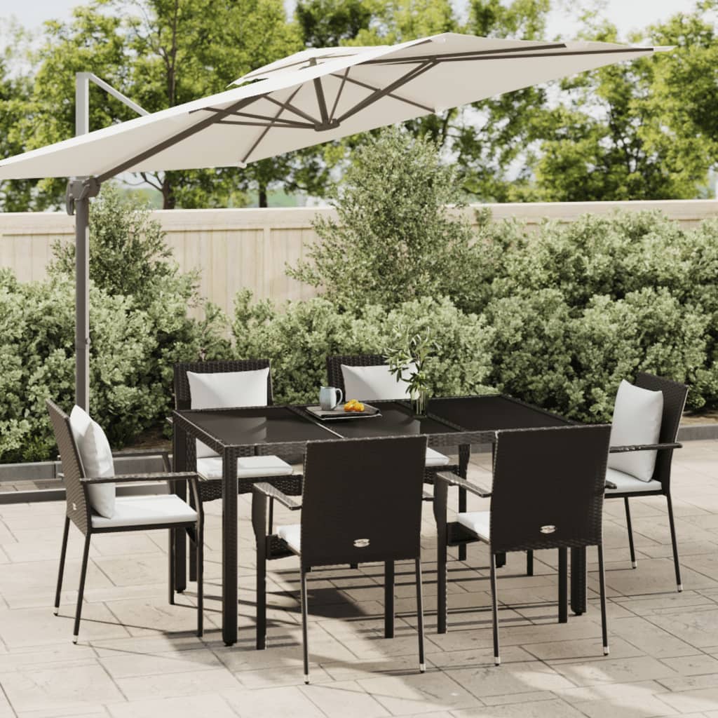 Set da Pranzo da Giardino 7 pz Nero con Cuscini in Polyrattan | homemem39