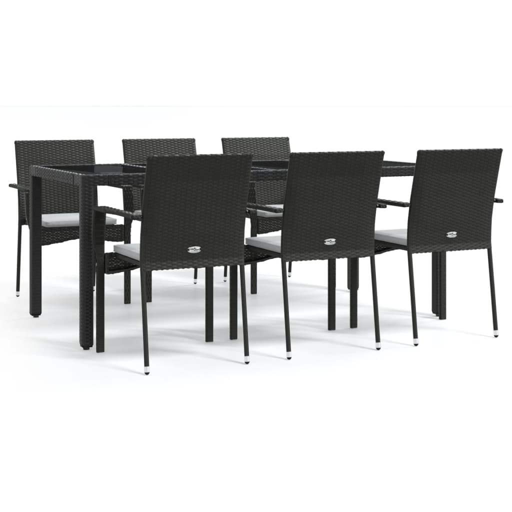 Set da Pranzo da Giardino 7 pz Nero con Cuscini in Polyrattan | homemem39