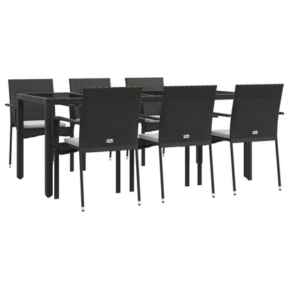Set da Pranzo da Giardino 7 pz Nero con Cuscini in Polyrattan | homemem39