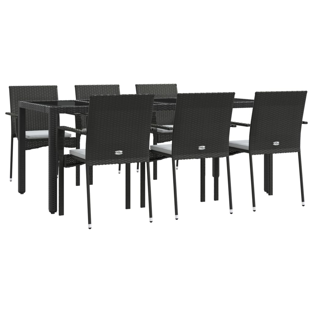 Set da Pranzo da Giardino 7 pz Nero con Cuscini in Polyrattan - homemem39