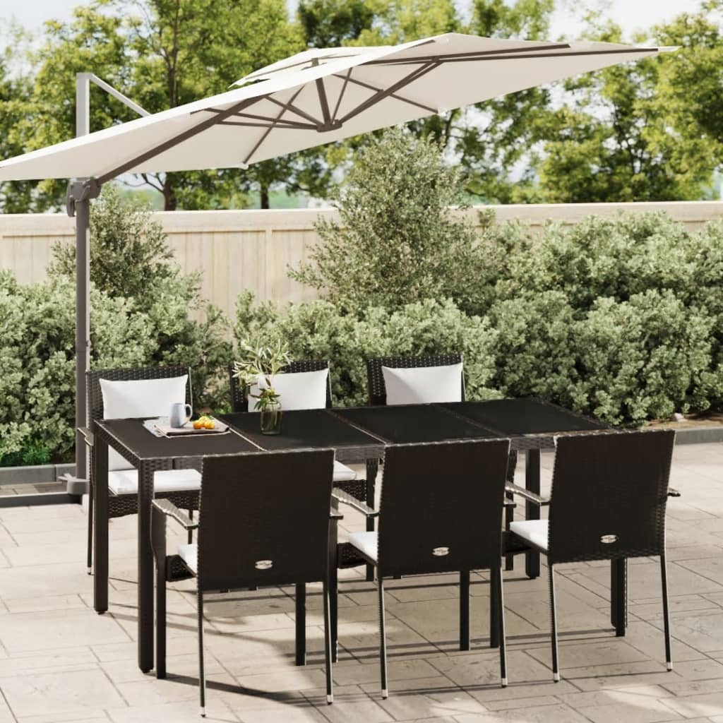 Set da Pranzo da Giardino 7 pz Nero con Cuscini in Polyrattan | homemem39