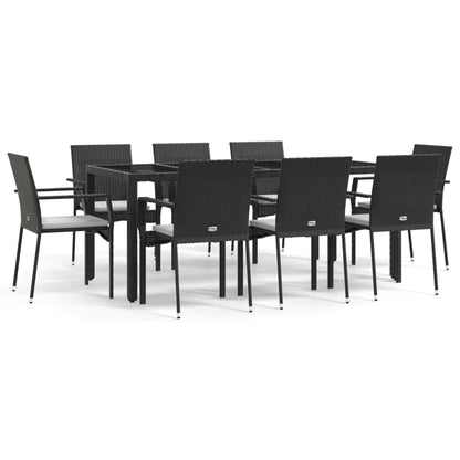 Set da Pranzo da Giardino 9 pz con Cuscini Nero in Polyrattan - homemem39