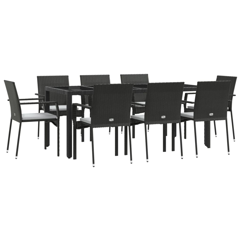 Set da Pranzo da Giardino 9 pz con Cuscini Nero in Polyrattan | homemem39