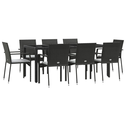 Set da Pranzo da Giardino 9 pz con Cuscini Nero in Polyrattan - homemem39