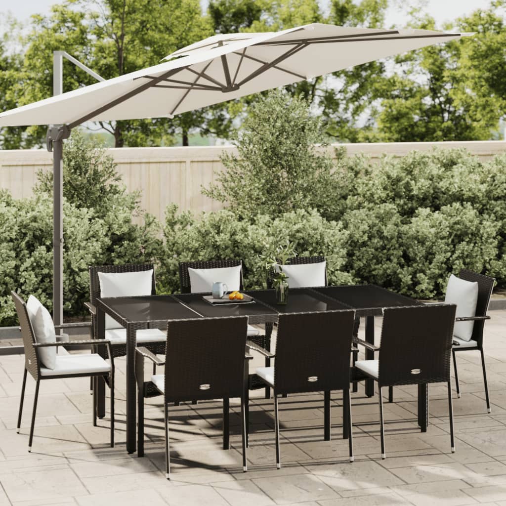 Set da Pranzo da Giardino 9 pz con Cuscini Nero in Polyrattan - homemem39