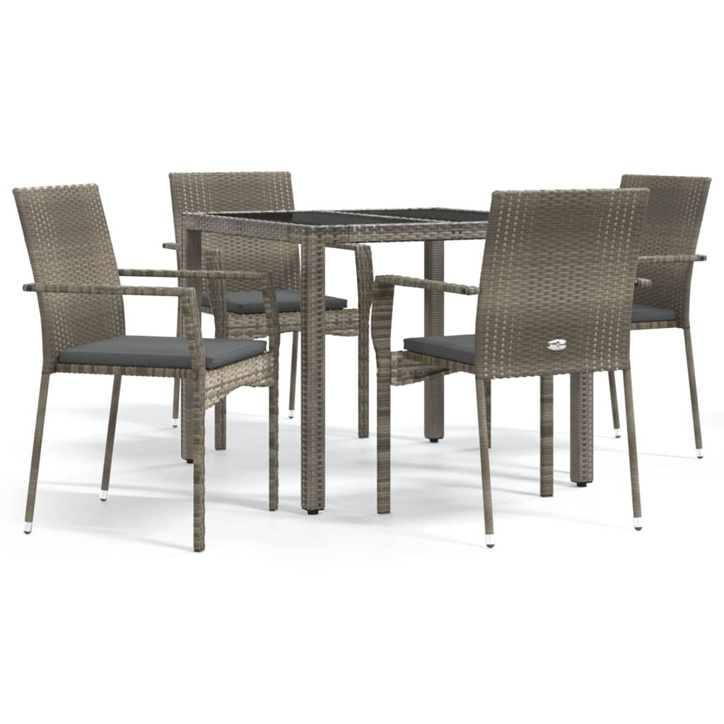 Set da Pranzo da Giardino 5 pz con Cuscini in Polyrattan Grigio - homemem39