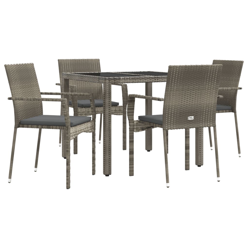 Set da Pranzo da Giardino 5 pz con Cuscini in Polyrattan Grigio - homemem39