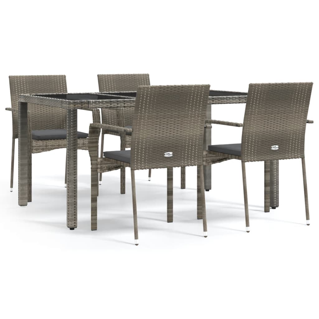 Set da Pranzo da Giardino 5 pz con Cuscini in Polyrattan Grigio - homemem39