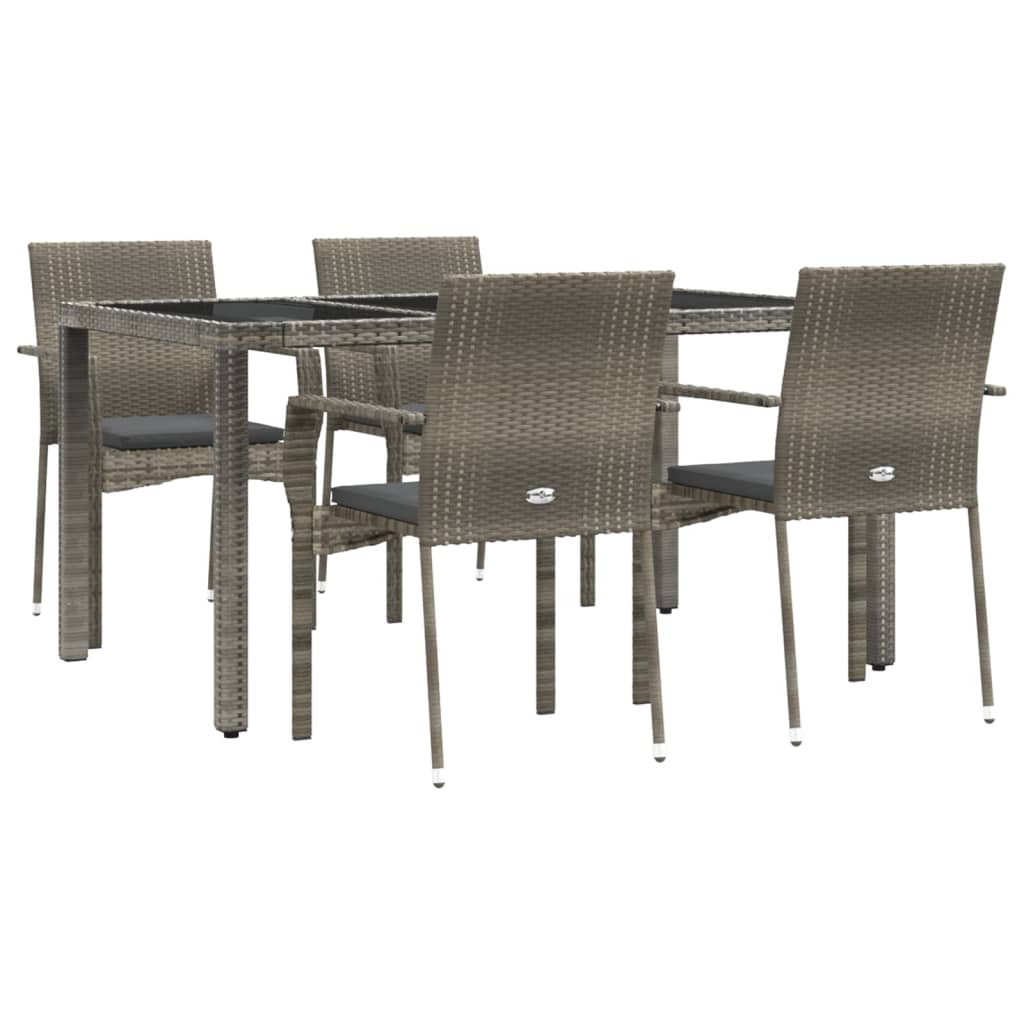 Set da Pranzo da Giardino 5 pz con Cuscini in Polyrattan Grigio - homemem39