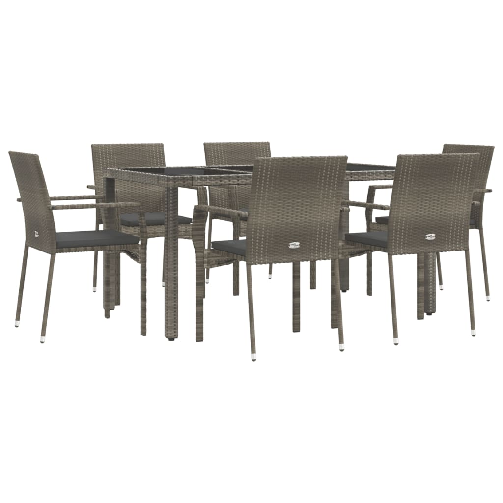Set da Pranzo da Giardino 7 pz con Cuscini in Polyrattan Grigio | homemem39