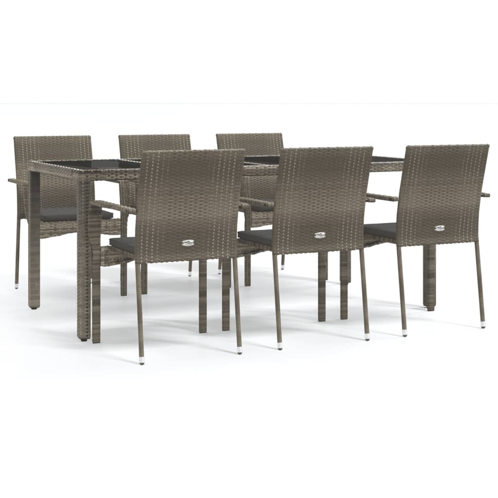 Set da Pranzo da Giardino 7 pz con Cuscini in Polyrattan Grigio - homemem39