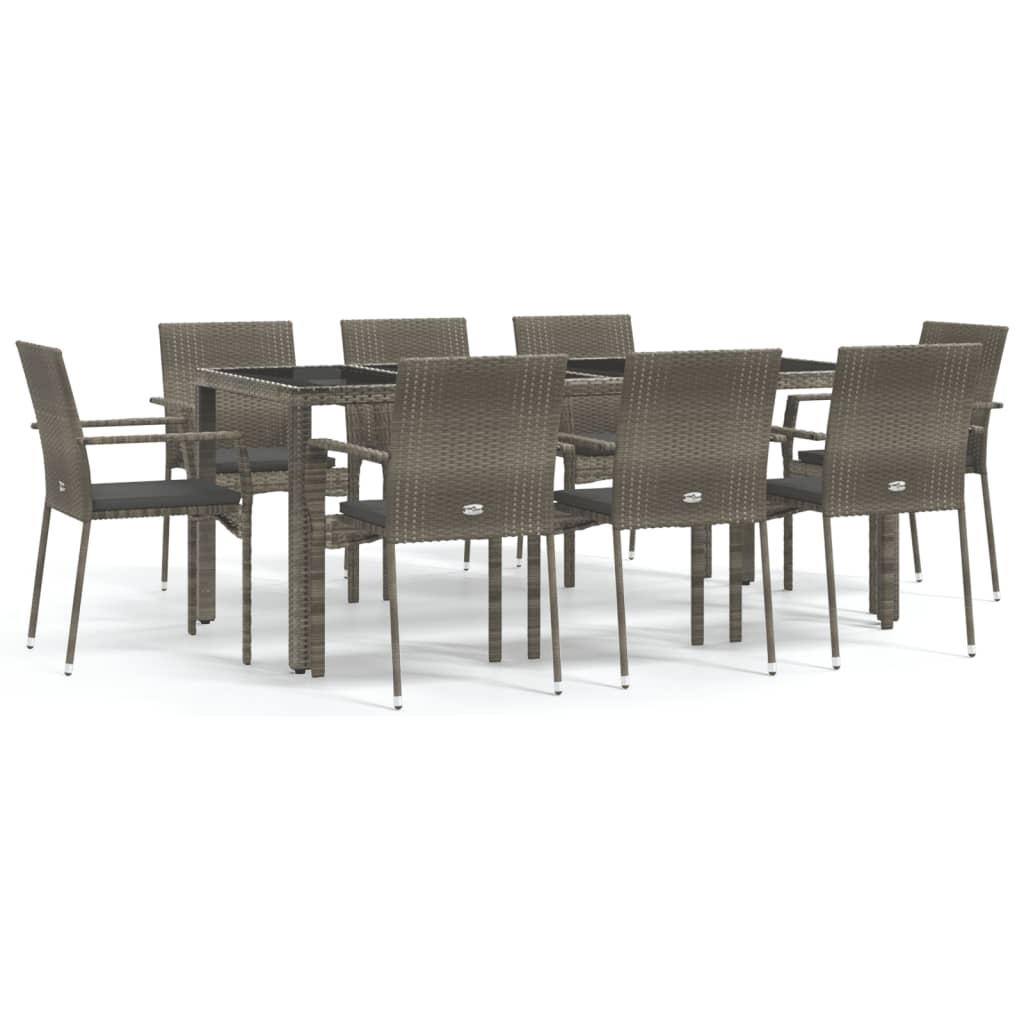 Set da Pranzo da Giardino 9 pz con Cuscini in Polyrattan Grigio | homemem39