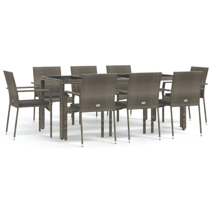 Set da Pranzo da Giardino 9 pz con Cuscini in Polyrattan Grigio | homemem39