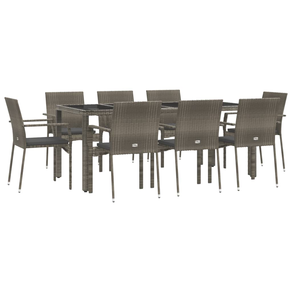 Set da Pranzo da Giardino 9 pz con Cuscini in Polyrattan Grigio - homemem39