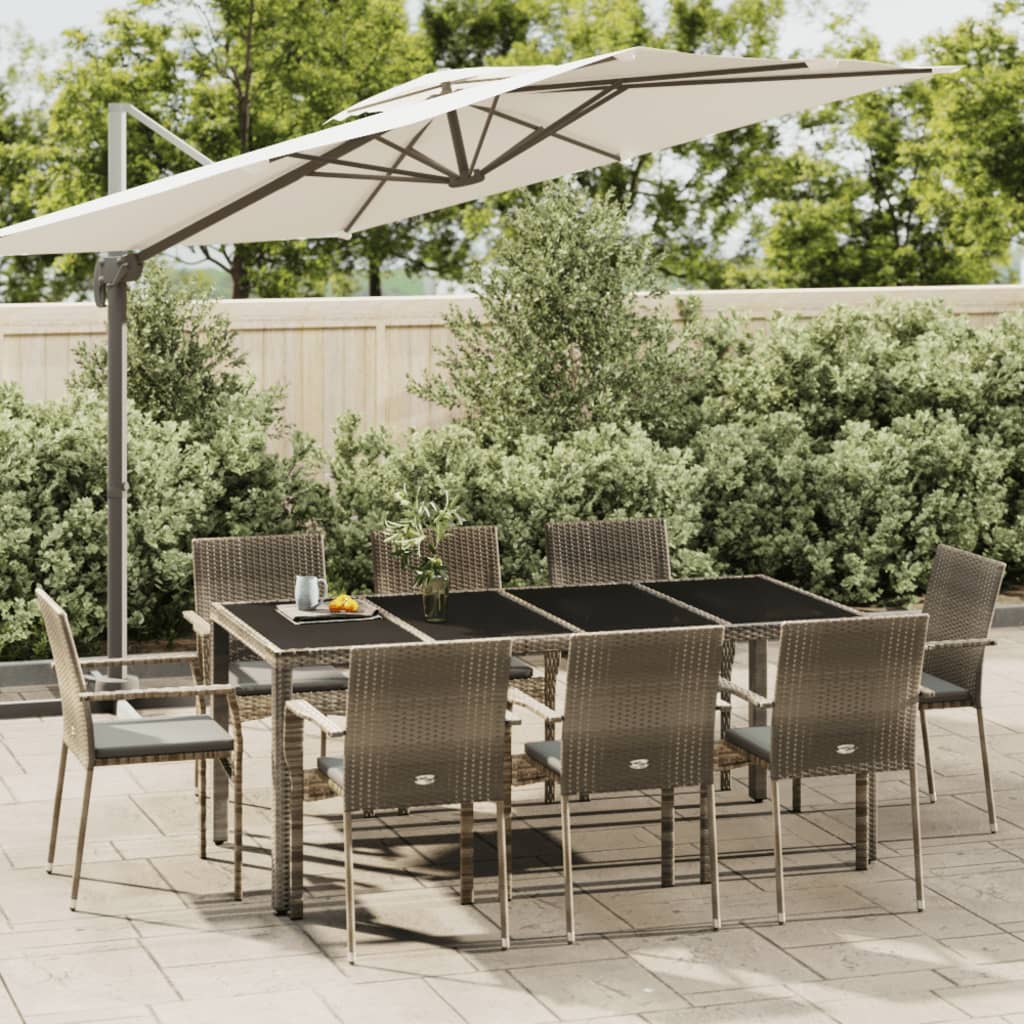 Set da Pranzo da Giardino 9 pz con Cuscini in Polyrattan Grigio | homemem39
