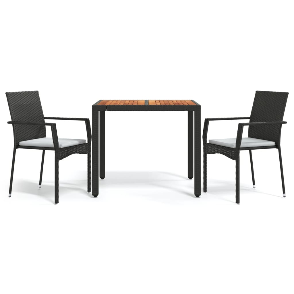 Set da Pranzo da Giardino 3 pz con Cuscini Nero in Polyrattan | homemem39