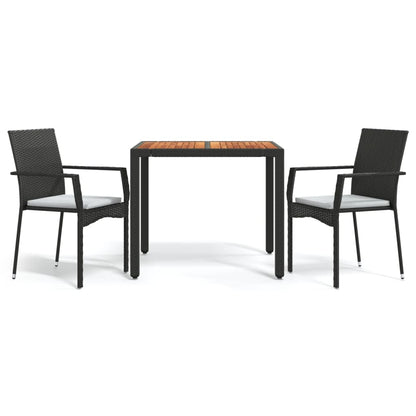 Set da Pranzo da Giardino 3 pz con Cuscini Nero in Polyrattan | homemem39