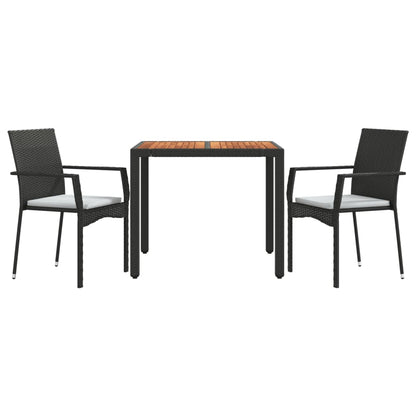 Set da Pranzo da Giardino 3 pz con Cuscini Nero in Polyrattan | homemem39