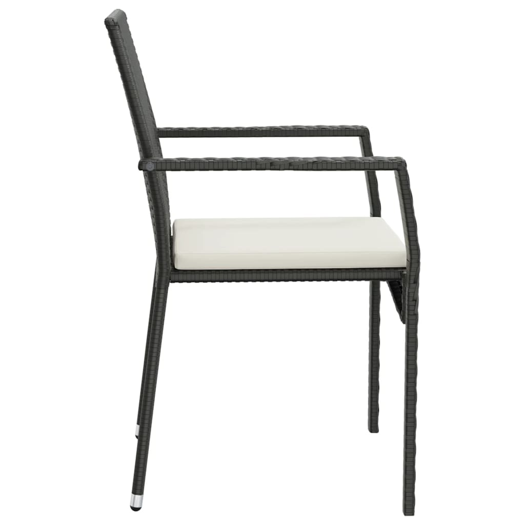 Set da Pranzo da Giardino 3 pz con Cuscini Nero in Polyrattan | homemem39